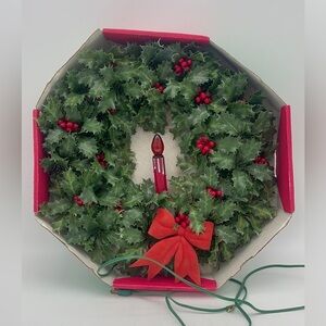Vintage NOMA Christmas plastic lighted wreath | Poinsettia Christmas wreath